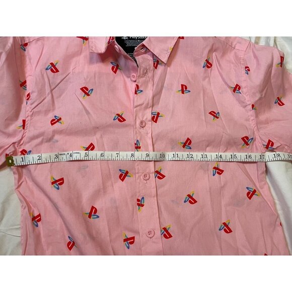 PlayStation Allover Logo Pink Button Down Collared Short Sleeved Blouse Sz S - Picture 5 of 9